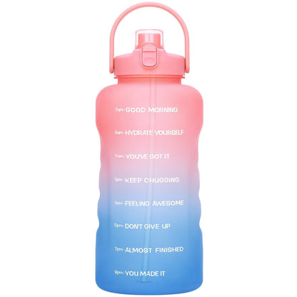 128oz Water Bottle Jug with Time Markers, Handled Flip-Top Straw Lid and Seven Color Treatments