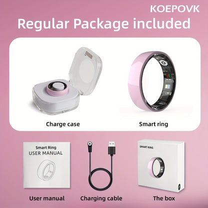 N-Style Smart Ring with Screenless Sensor Design, Charging Case, Black, Pink or White Finish and Sizes 7–13
