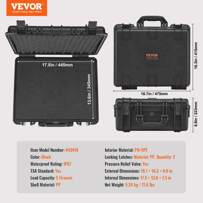 Hard Pistol Case IP67 Waterproof – TSA Approved Lockable Handgun Case with XPE Pre-Cut Foam Lining, Pressure Release Valve & Dual Padlock