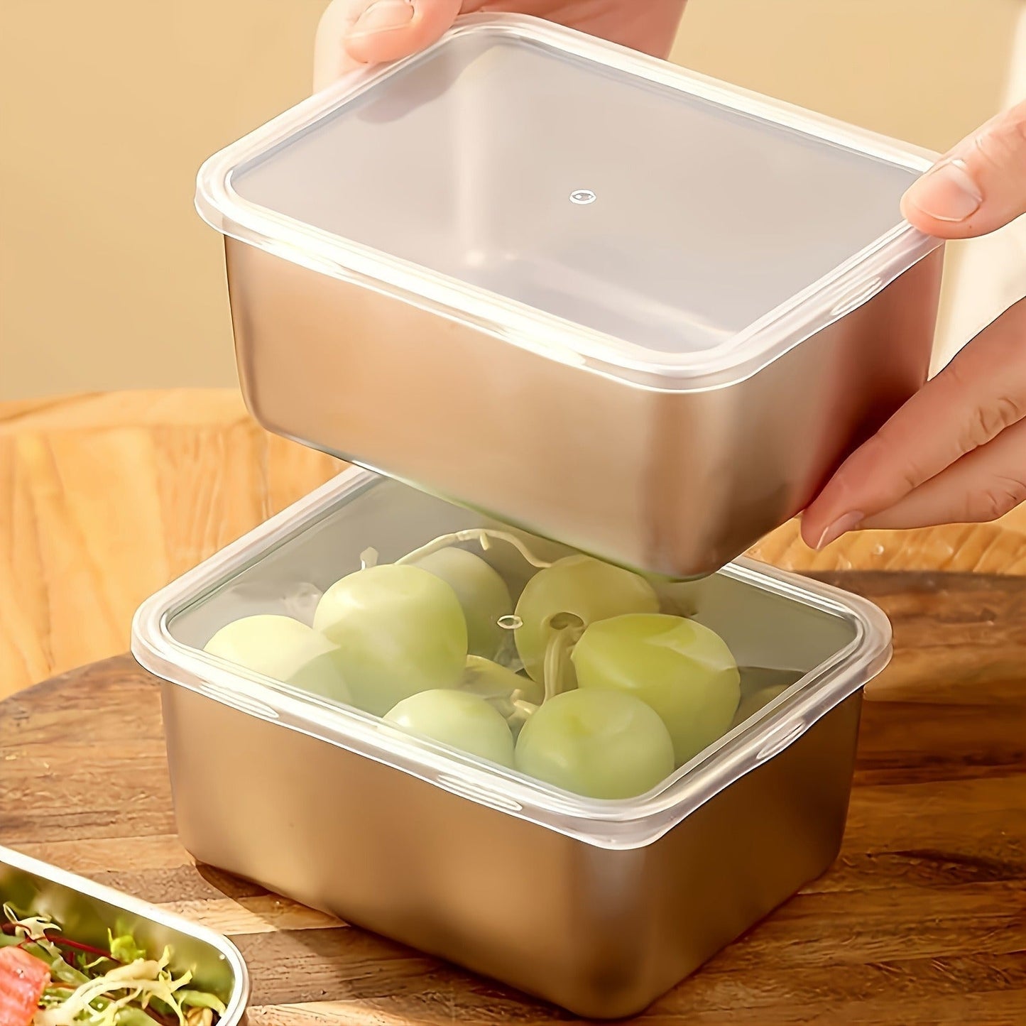 Food Storage Containers with Lids, Six-Piece Stainless Steel Square Set with Fitted Lids and Nested Storage Design