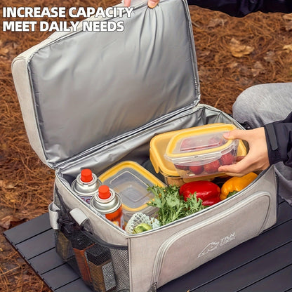 Insulated Picnic Basket Foldable Wicker with Cooler Box – Large Capacity Thermal Lunch Carrier Bag for Outdoor Camping, Beach & Picnics