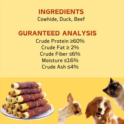 Dog Chew Treats Chicken & Duck Wrapped Cowhide Sticks – High Protein Beef Skin Stuffed Snacks, Long-Lasting, Easy to Digest