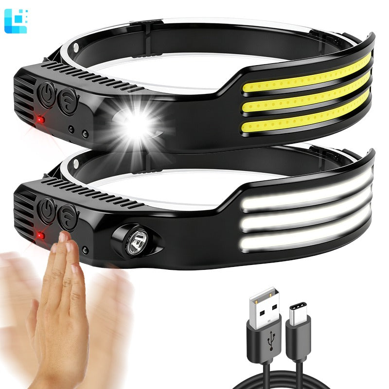 Four-Pack Rechargeable COB Strip Headlamps with 230° Wide-Light Label, Side Spotlight and Motion Sensor