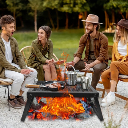 Portable Camping Bonfire Grill with Storage Bag – Heavy Duty Iron Barbecue Rack for Outdoor Picnic, RV Party & Firewood Heating