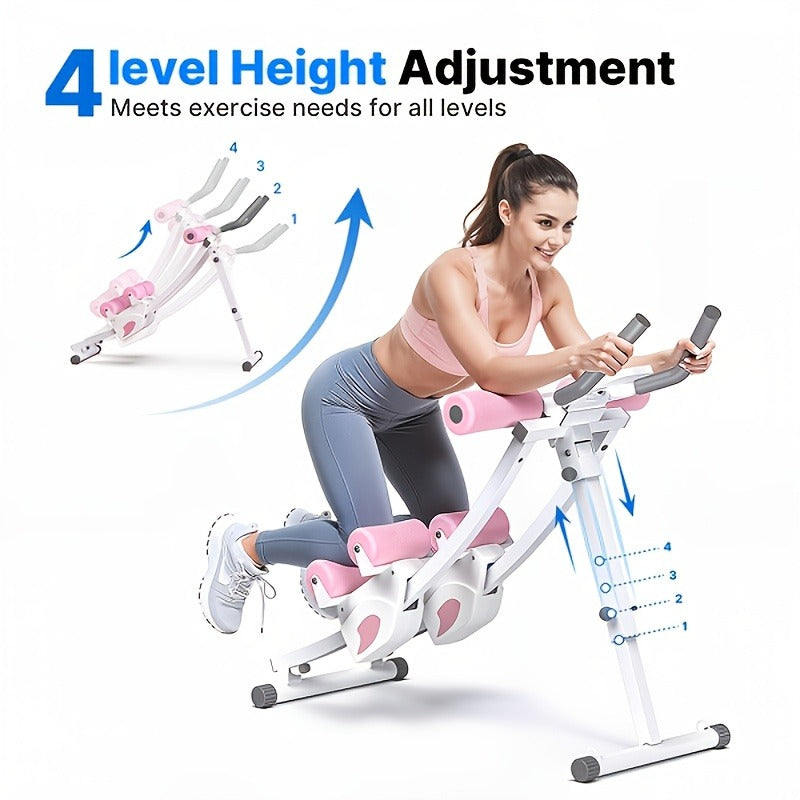 Ab Machine Adjustable Dual-Track Core Trainer with LCD Display – Foldable Ab Roller 440LB Capacity, 110° Curved Track & Knee Pad for Home