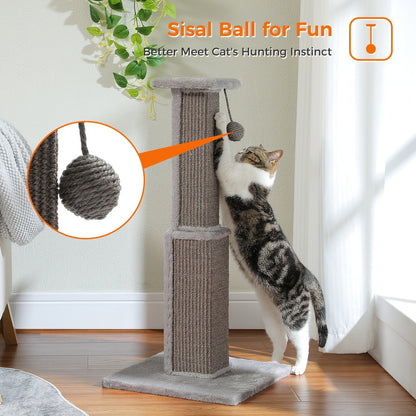 Cat Scratching Post Multi-Tier Sisal Tower for Indoor Cats – 18.9" & 32" Cat Tree with Hanging Ball Toy, Natural Sisal Rope, Sturdy Base
