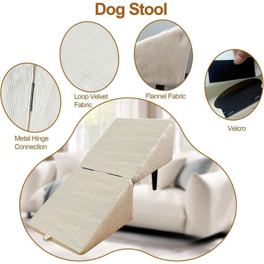 Dog Ramp 2-in-1 Foldable Ottoman Pet Stairs for Sofa Bed, Solid Wood Frame Heavy-Duty Small Dog Steps with Anti-Scratch Rounded Edges