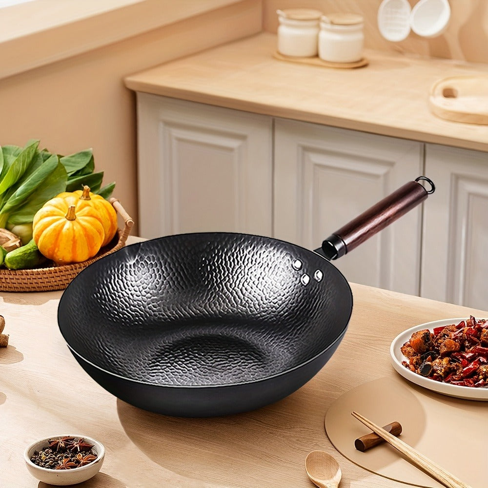 Wok Set Cast Iron 12.6 Inch Nonstick with 13 Accessories, Natural Nonstick No Chemical Coating Stir Fry Pan with Lid & Detachable Handle