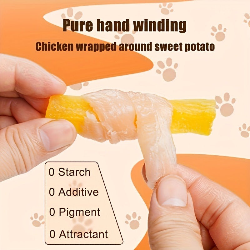 Sweet Potato Dog Treats – Chicken & Duck Wrapped Dried Sweet Potato, Natural High Protein Easy to Digest, Training Reward Snacks
