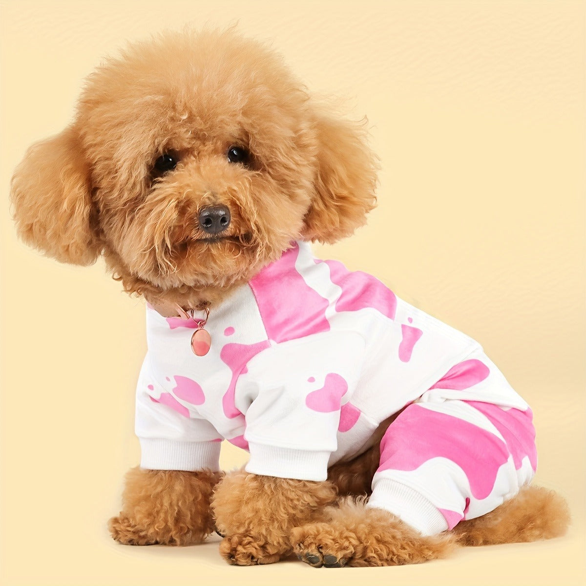 Dog Pajamas Cow Print Soft Knit Pullover Sleepwear for Small Medium Dogs, 100% Polyester Milk Swirl Texture Pet Onesie Loungewear