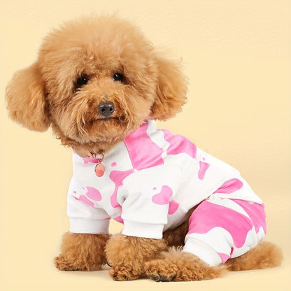 Dog Pajamas Cow Print Soft Knit Pullover Sleepwear for Small Medium Dogs, 100% Polyester Milk Swirl Texture Pet Onesie Loungewear
