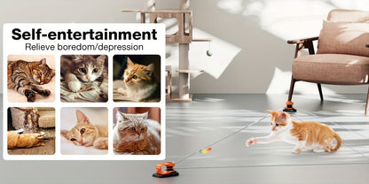 Cat Toy Remote-Control Lure Machine with Track Clips, Mouse Squeak, Feather Lures and Three Colors