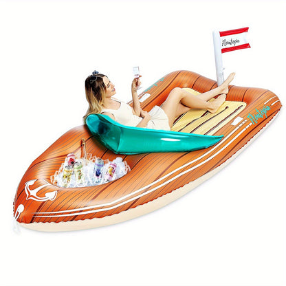 Pool Float Boat-Shaped Two-Person Raft, Over Eight Feet with Built-In Cooler, Two Handles and Tow Point