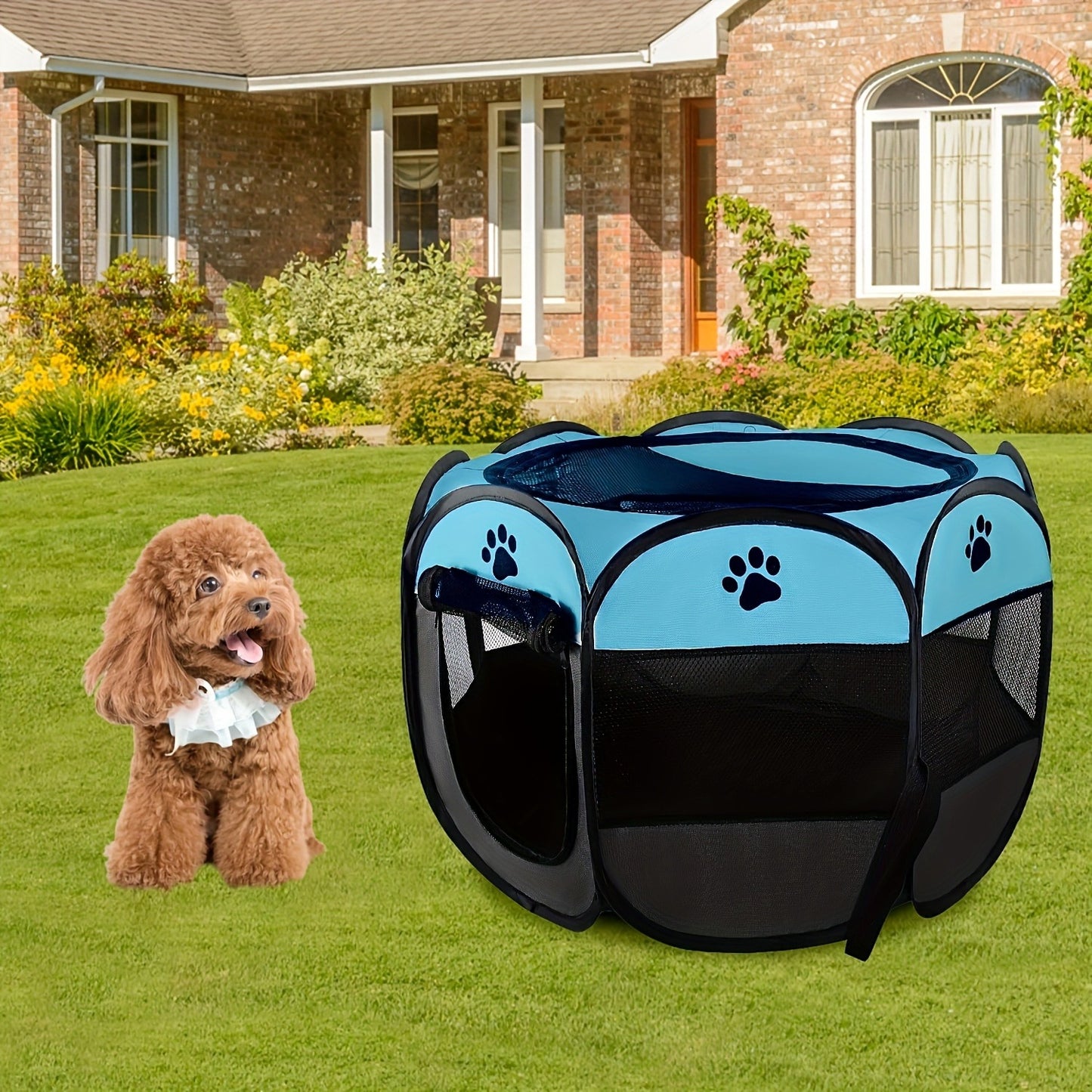 Foldable Octagonal Pet Tent & Playpen – Oxford Cloth Scratch-Resistant Dog Cage & Cat Kennel for Indoor & Outdoor Use