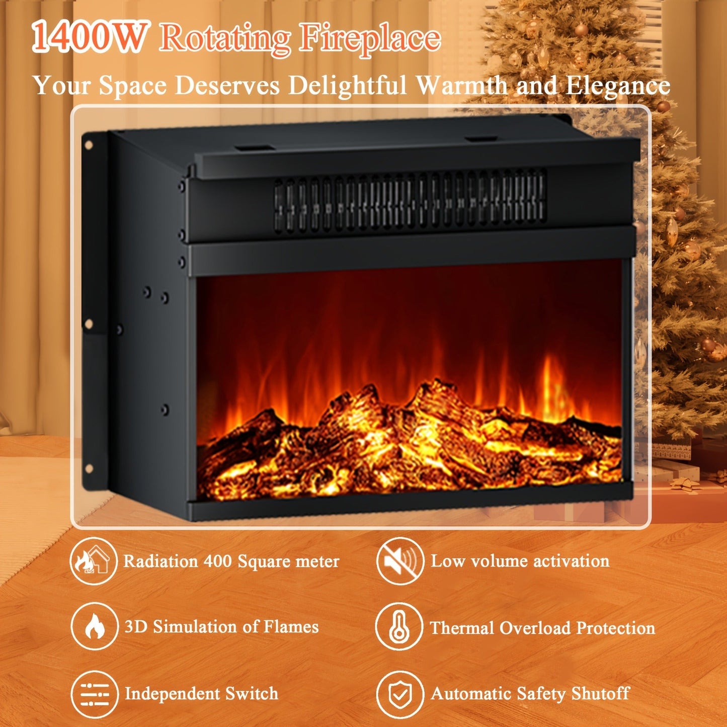 Electric Stove Heater End Table Rotatable Fireplace Side Table 1400W 4800 BTU Indoor Heater with Storage for Garden, Patio and Yard Use
