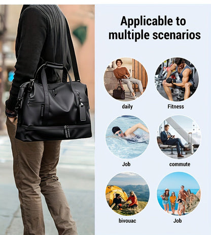Gym Duffel Bag with Wet Pocket & Shoe Compartment – Foldable PU Leather Sports Travel Bag for Workouts, Weekend Trips & Everyday Use