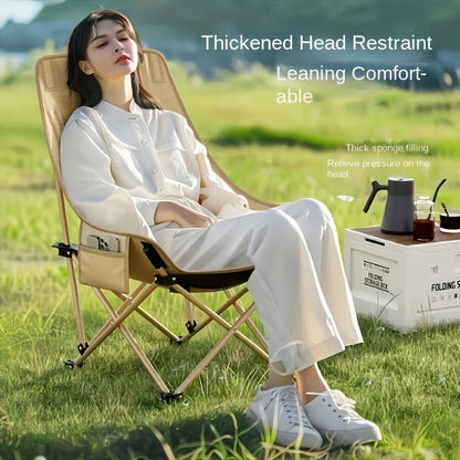 Portable Folding Moon Chair High Back 2pcs – Durable Iron Alloy Frame, Lightweight Foldable Camping Chair for Outdoor Leisure, Fishing