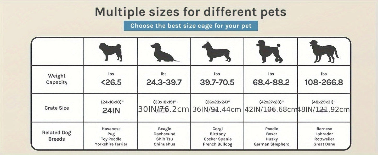 Folding Wire Dog Crate with Divider, Pull-Out Tray, Two Doors and Five Sizes from 24.41 to 48.4 Inches