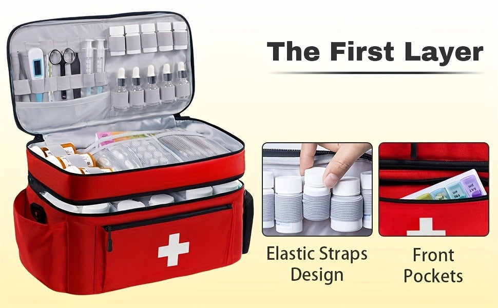 Medicine Storage Bag Organizer – Household First Aid Kit Bag, Portable Medicine Cabinet Basket with Compartments for Home
