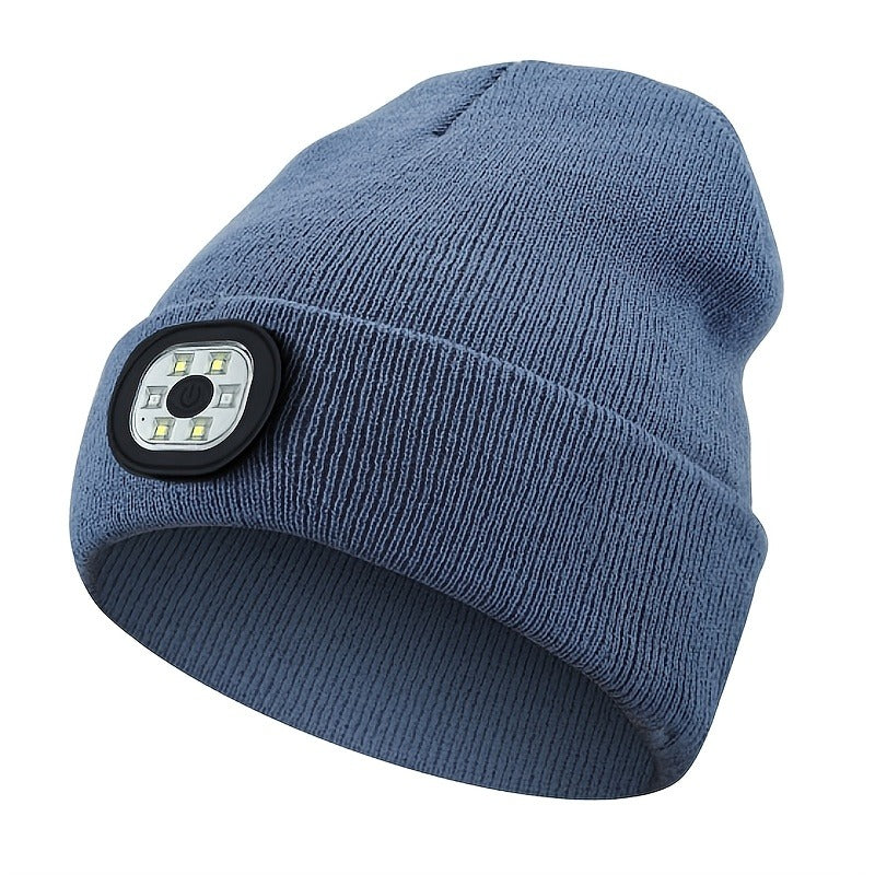 LED Knit Beanie with USB Rechargeable Lights – Light-Up Acrylic Knit Hat for Running, Hiking & Outdoor Activities