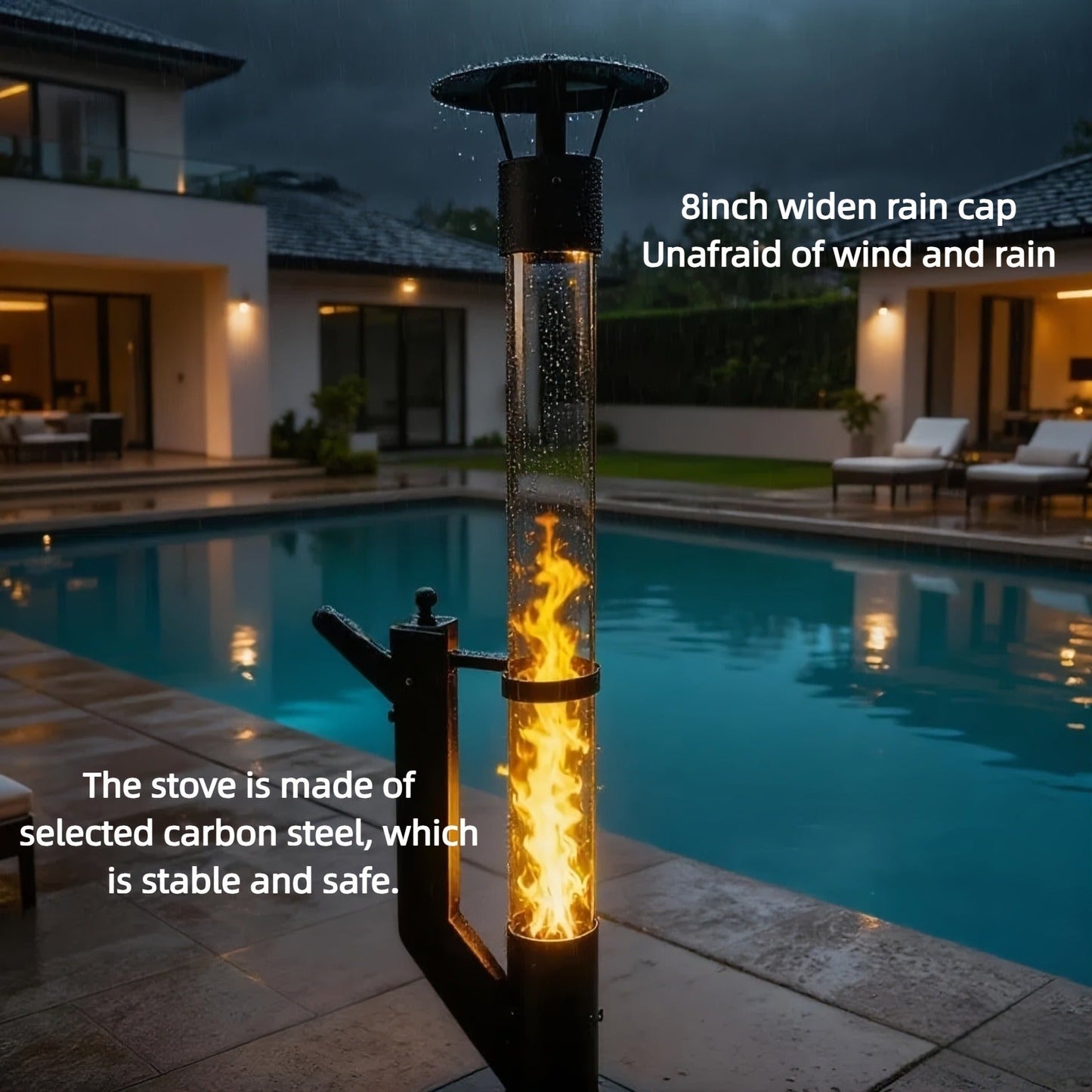 Wood Pellet Patio Heater Portable Gravity Feed Rocket Stove with Glass Tube Flame, Smokeless Non-Electric Outdoor Fire Pit for Backyard