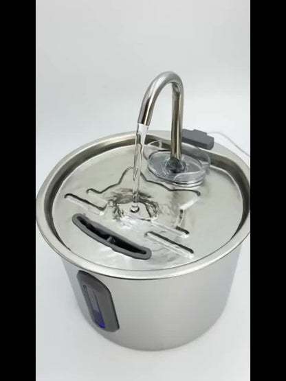 2.2L Pet Water Fountain with Stainless-Steel-Marked Basin, Water Window and 2+2 or 8+8 Filter Bundles