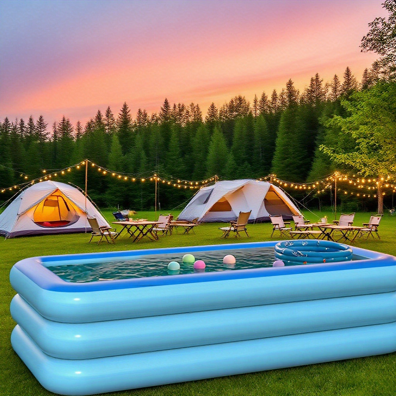 Inflatable Pool XL Extra Large Backyard Swimming Pool 3-Chamber Thick PVC Family Pool for Adults Kids Summer Outdoor Fun Multiple Sizes