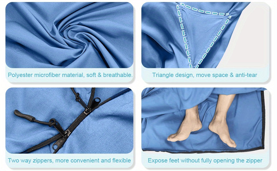 Sleeping Bag Liner for Adults – Two-Way Zipper Sleep Sack with Foot Exposure, Lightweight Portable Travel Sheet for Camping, Hiking