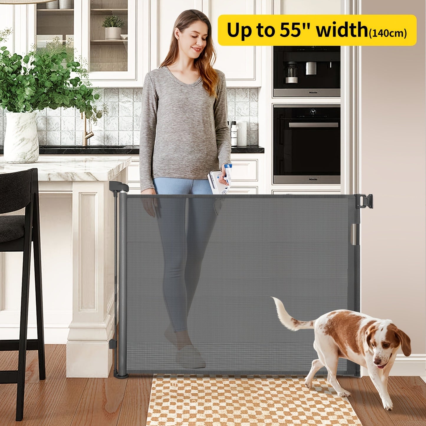 Retractable Baby Gate & Mesh Dog Gate – Extends 55" to 197" Wide, Child Safety Gate for Doorways Stairs Hallways, Indoor & Outdoor Use