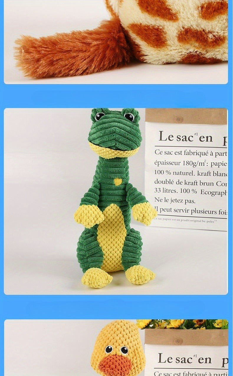Dog Toy Squeaky Plush Deer or Frog Character for Chew, Tug, Fetch, Shake and Cuddle Play for All Breeds