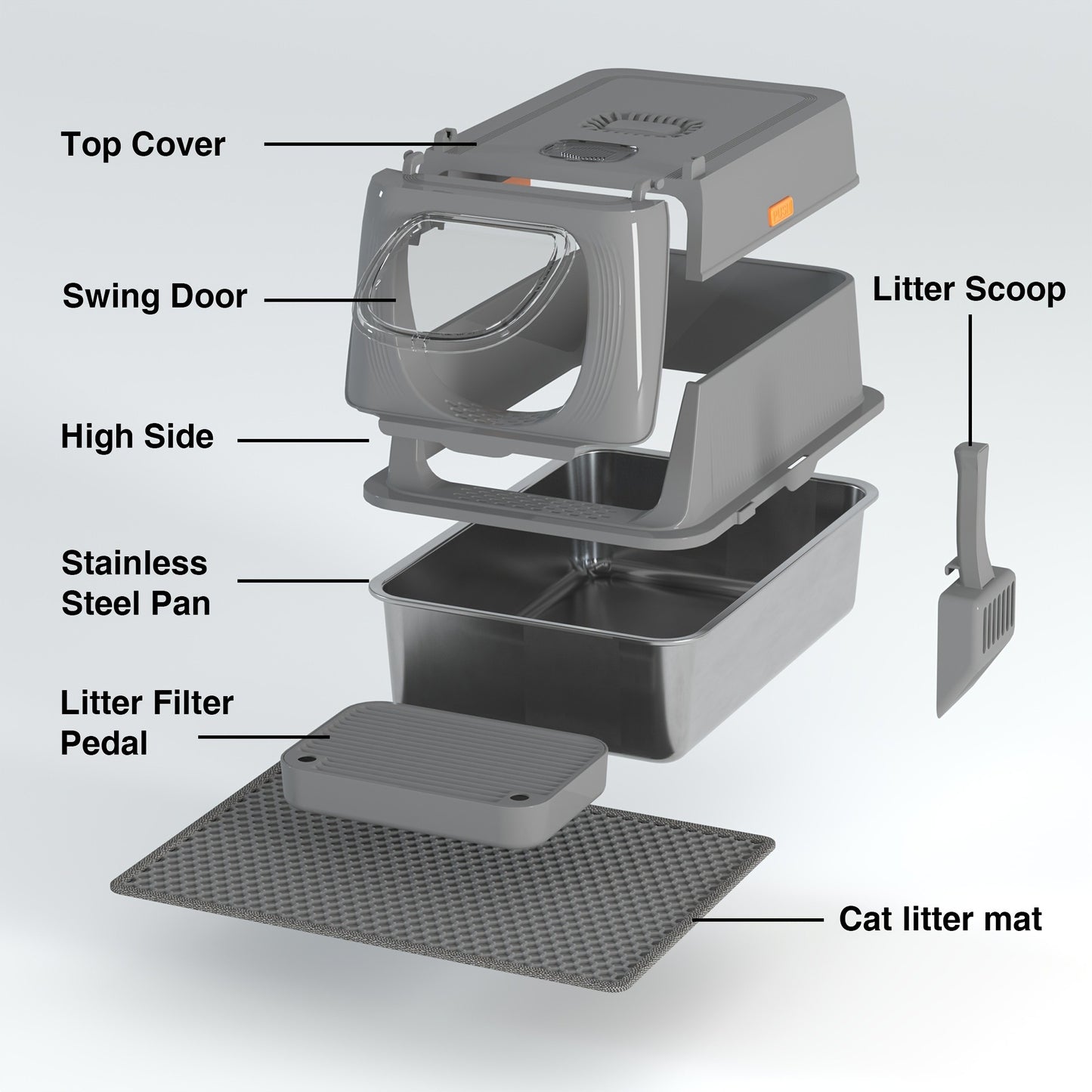 Extra Large Enclosed Cat Litter Box – Stainless Steel with Front Flap Door, Foldable Anti-Splash Fully Covered Design