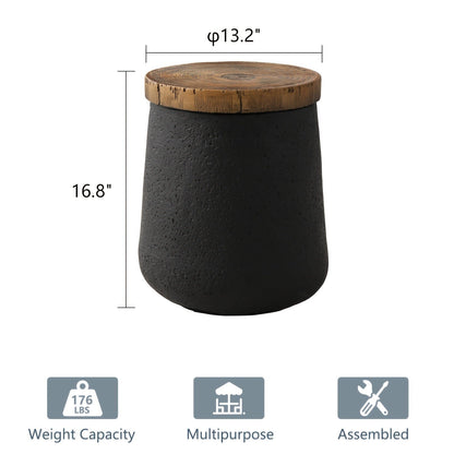 Outdoor Side Table 17-Inch Concrete Design with Wood-Look Top in Black, Hourglass and Compact Options