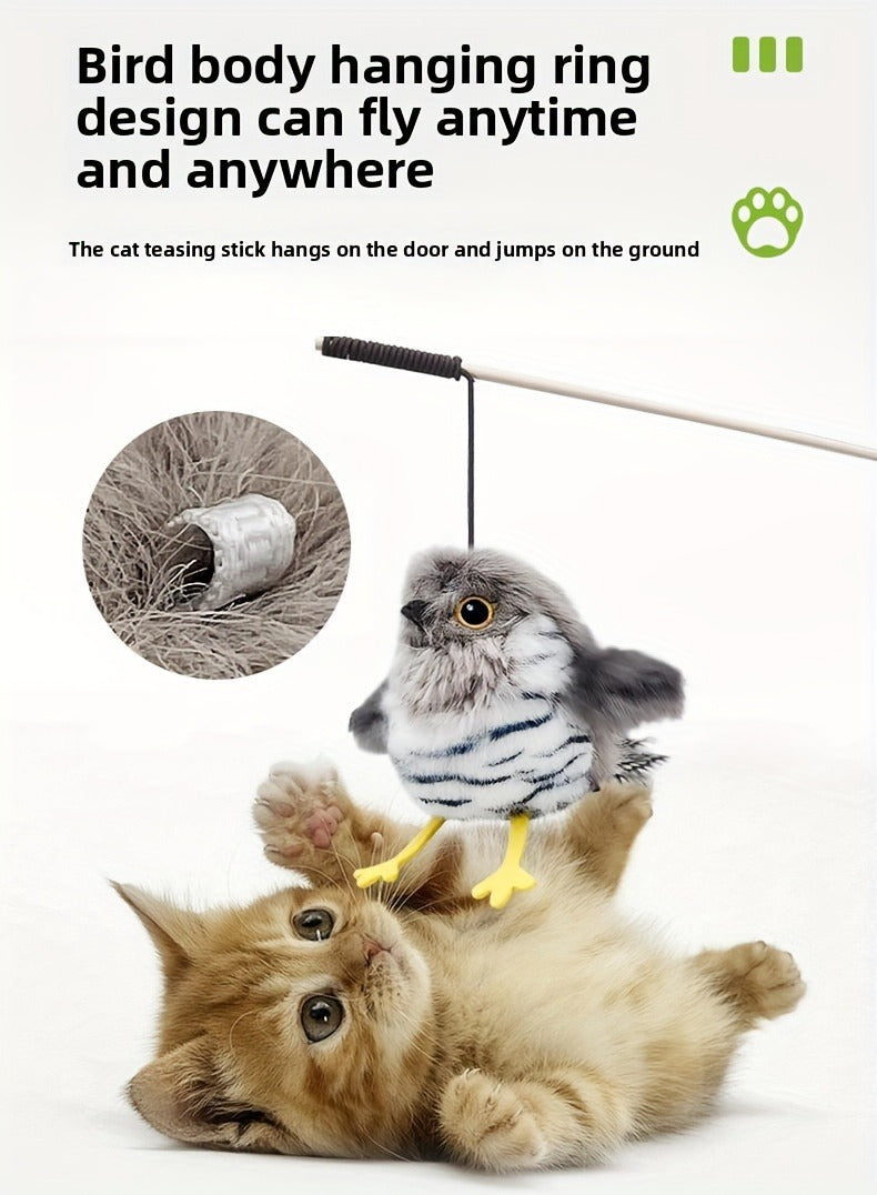 Flapping Bird Cat Toy with Realistic Chirping Sound – USB Rechargeable Interactive Plush Toy for Indoor Cats & Kittens