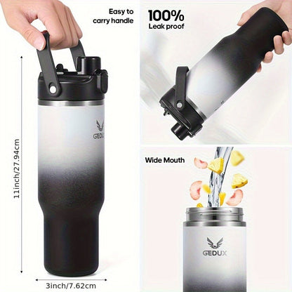 Vacuum Insulated Tumbler 32oz Stainless Steel with Handle Straw 2-in-1 Lid Chug Straw Lid Silicone Boot Matte Finish Keeps Drinks Cold Hot