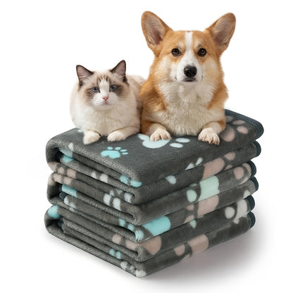 Pet Blanket 3 Pack – Super Soft Fleece Flannel Throw for Dogs Cats Puppies, Cute Paw Bone Elephant Dot Patterns, Small Medium Large Sizes