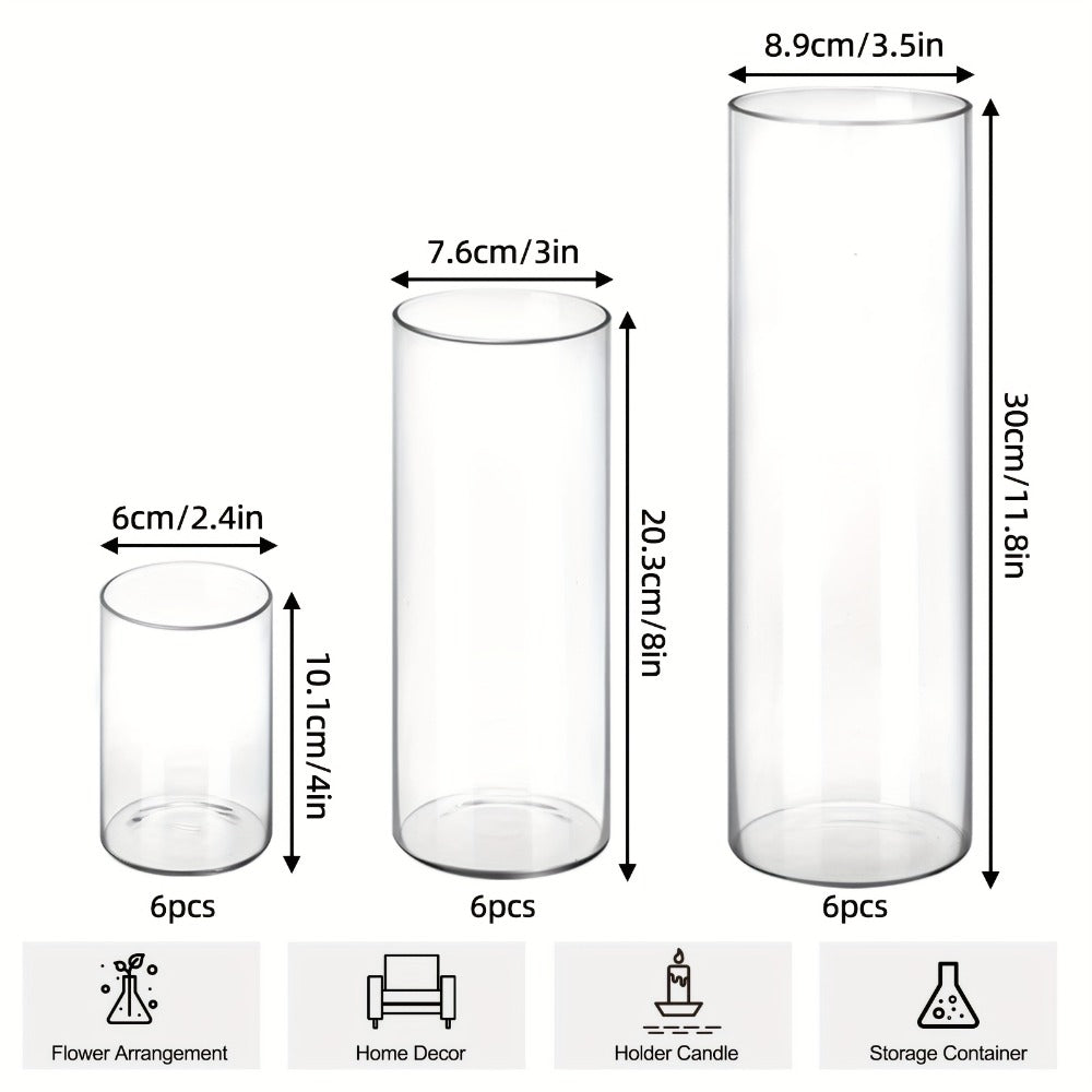 Clear Glass Cylinder Candle Holder Vases 12/24/36/48 Pcs, 4 6 8 10 Inch Tall Hurricane Floating Candle Vase