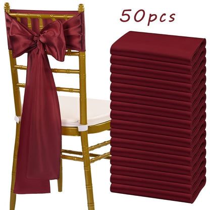 50pcs Satin Chair Sashes Bow Ribbon 7x108in – Universal Chair Belt Streamer for Wedding Reception Banquet Restaurant Hotel Party Event