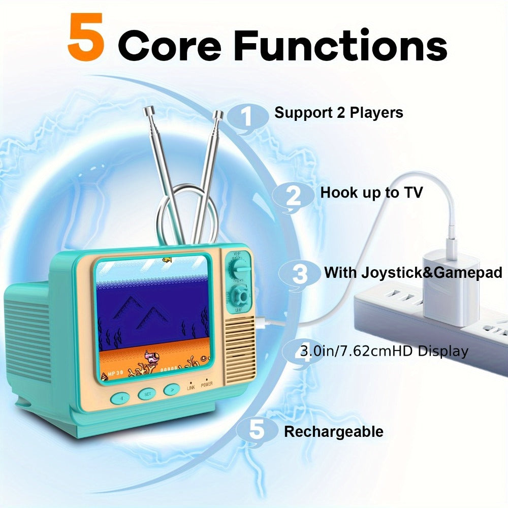 2-Player Retro Game Console with 3.0" Screen & AV TV Output, Portable Handheld Gaming System for Kids & Adults