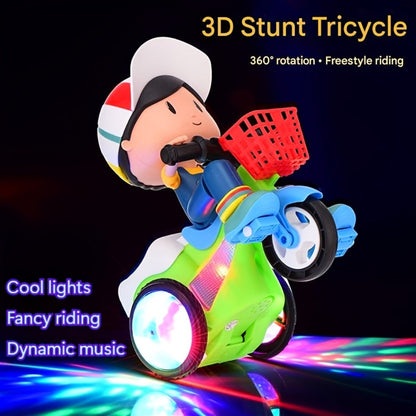 Kids Electric Tricycle Toy Motorcycle with 360° Rotation & Luminous Lights, Push & Power Dual-Mode Stunt Vehicle for Toddlers Boys Girls