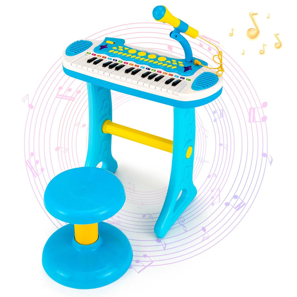Kids Piano Keyboard 31-Key with Microphone & Stool, 22 Demos 8 Tones 7 Rhythms Flashing Lights