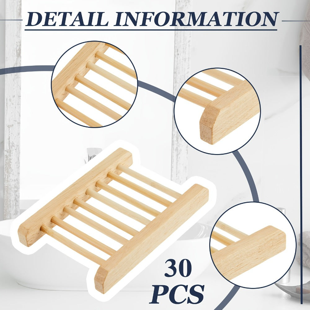 Soap Exfoliating Mesh Bag with Wooden Holder Set 60 Pcs, Natural Sisal Bath Scrubber Bags & Rectangle Wood Soap Dish for Shower