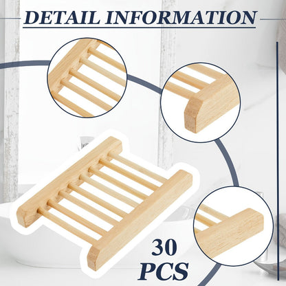 Soap Exfoliating Mesh Bag with Wooden Holder Set 60 Pcs, Natural Sisal Bath Scrubber Bags & Rectangle Wood Soap Dish for Shower