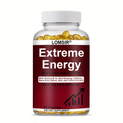 Red Ginseng Energy Capsules 9050mg with Maca & Saw Palmetto, Everyday Vitality & Stamina Supplement for Men & Women