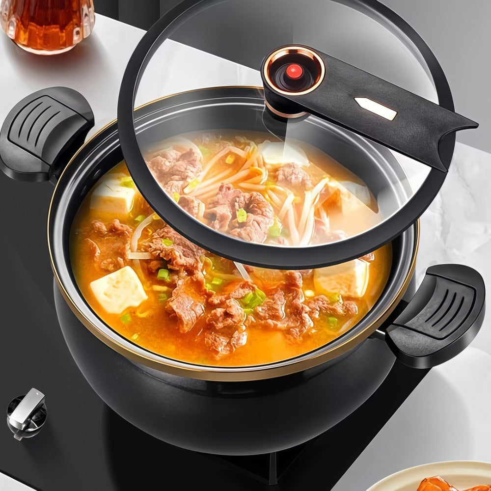 Non-Stick Soup Pot with Twist-Lock Handle | Large Capacity Stew Pot Compatible with Gas Stove Induction Cooker Open Fire | Multi-Function