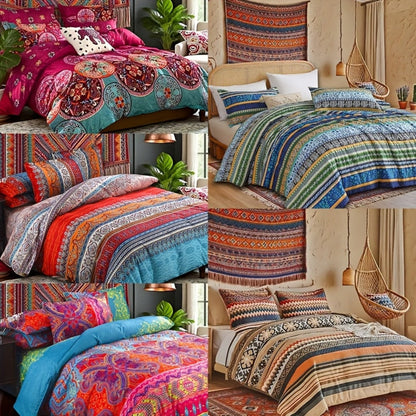 Bohemian Floral Quilt Set in Rose Red, Scarlet Red or Dark Pink with Twin, Queen and King Sizes