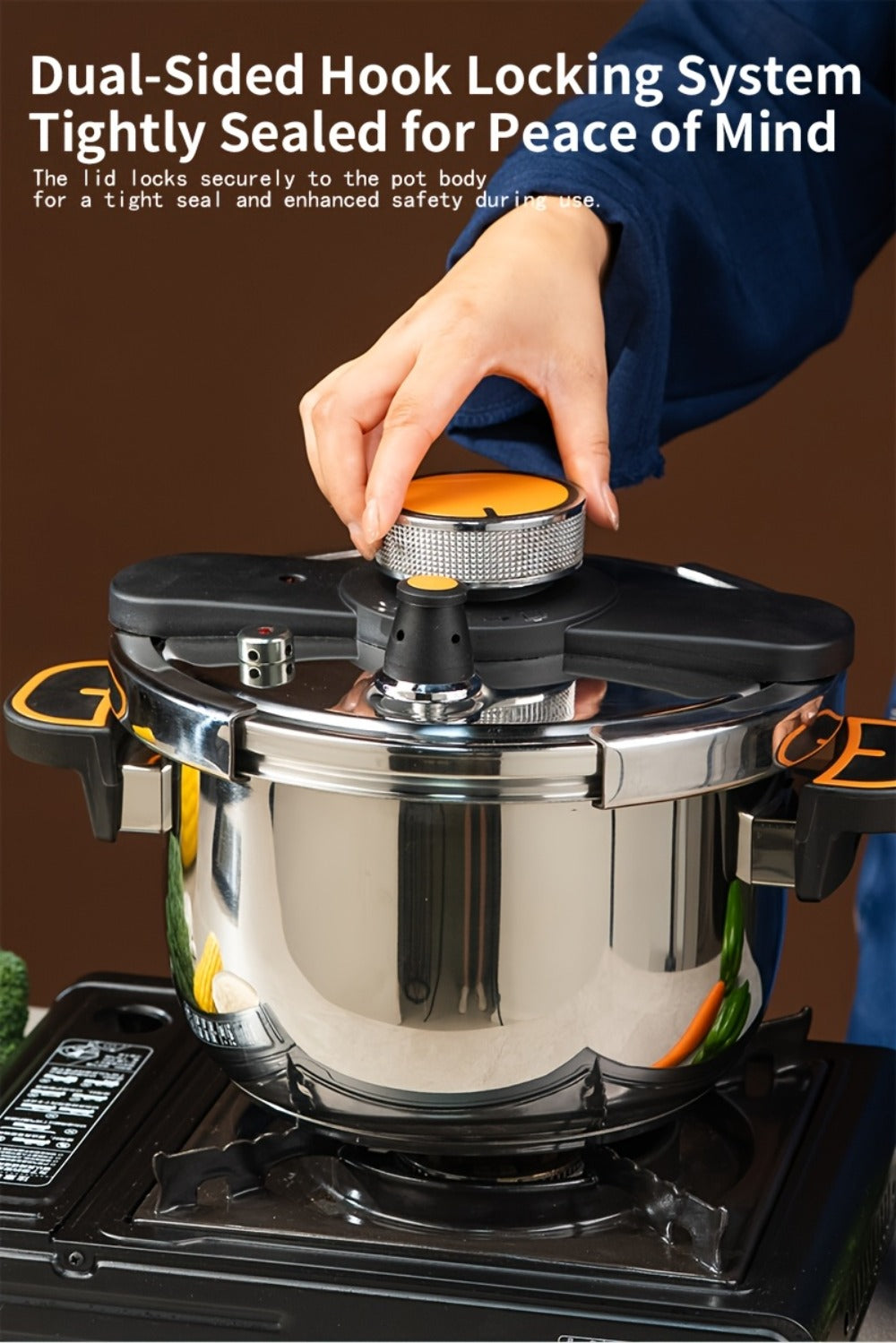 Pressure Cooker Stainless Steel with One-Twist Lock Lid, Induction & Gas Compatible Stew Pot in 1.32gal