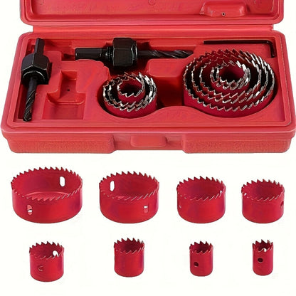 Hole Saw Set 8 Piece Kit 3/4 to 2-1/2 Inch 19mm-64mm Saw Blades with Mandrel and Allen Wrench for Drilling Softwood PVC Plastic Boards
