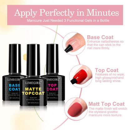 20-Color Gel Nail Polish Kit, Model ZH666-2 with UV LED Lamp, Red-to-Pink Shades, Base Coat and Top Coats