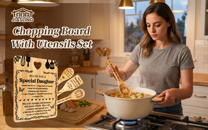 Engraved Bamboo Cutting Board Gift Set for Daughter, Recipe for a Special Daughter Kitchen Utensil Set