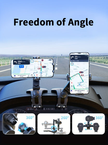Deep Gray Dashboard-Edge Car Phone Holder with 360-Degree Joint and Triangular Support Clip